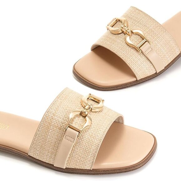 Women's Flat Sandals Leather Open Toe Square Toe Slip On Summer Comfort - Picture 6 of 7